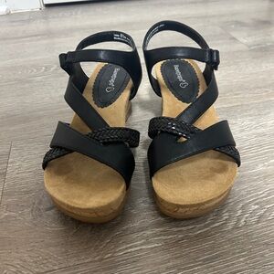 Black and Tan Wedge Sandals